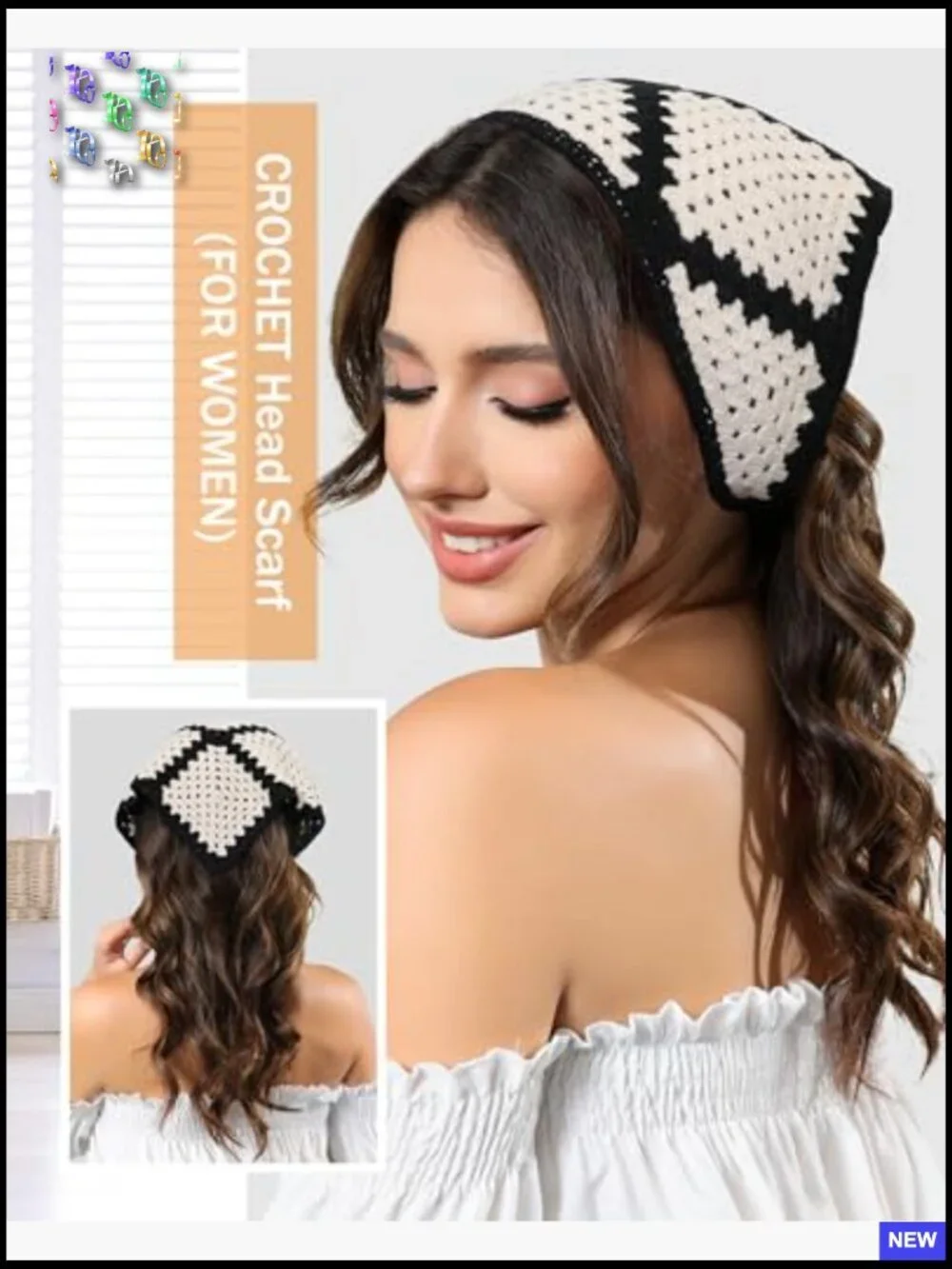 Crochet Head Scarf Bandana Boho Floral Knit Tie-Back Headband Hair Accessory